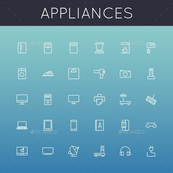 Vector Appliances Line Icons - Technology Icons