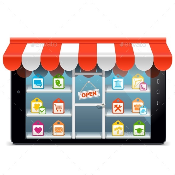 Vector Tablet PC with Supermarket Concept - Commercial / Shopping Conceptual