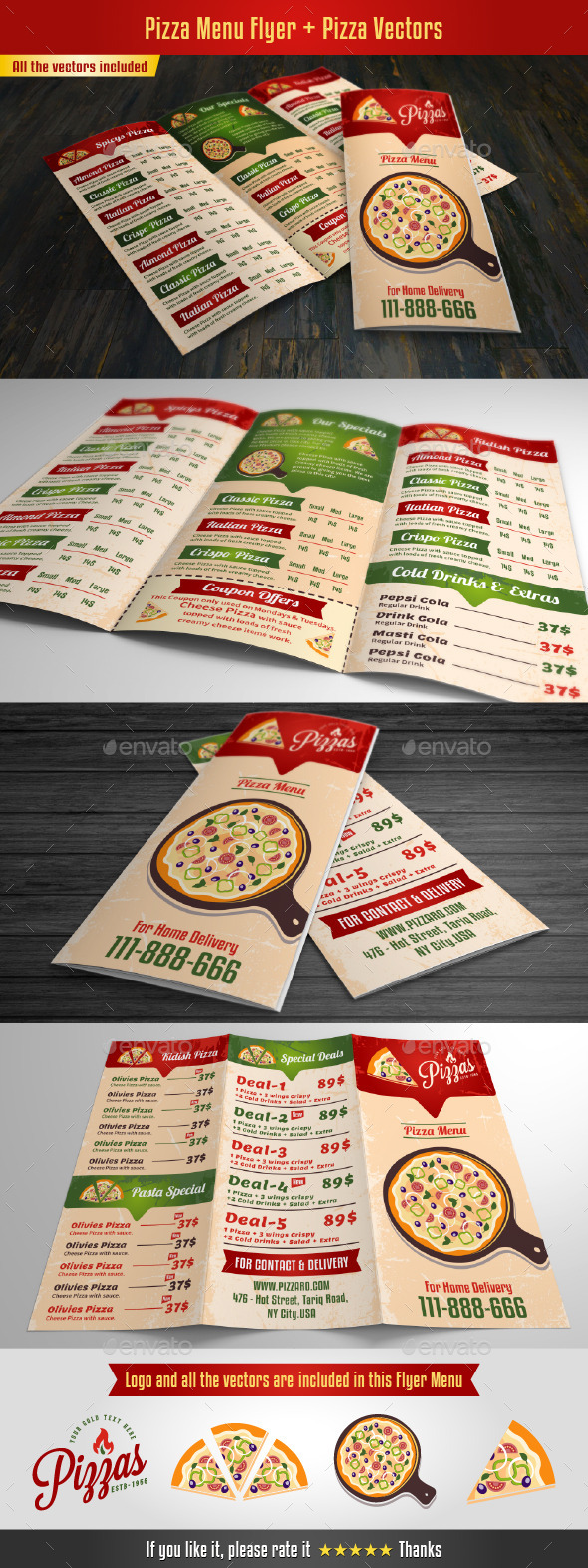 Pizza Menu Flyer - Food Menus Print Templates