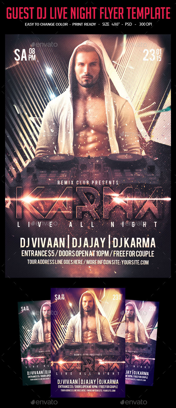 Guest Dj Live Night Flyer Template - Clubs & Parties Events
