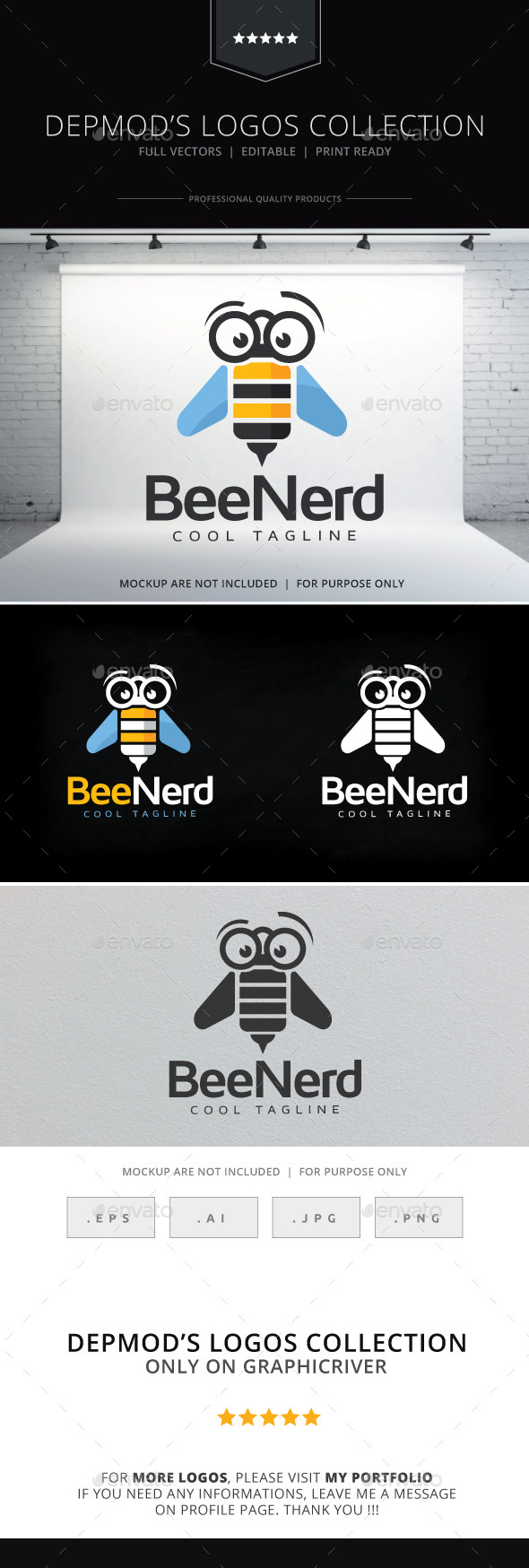 Bee Nerd Logo - Animals Logo Templates
