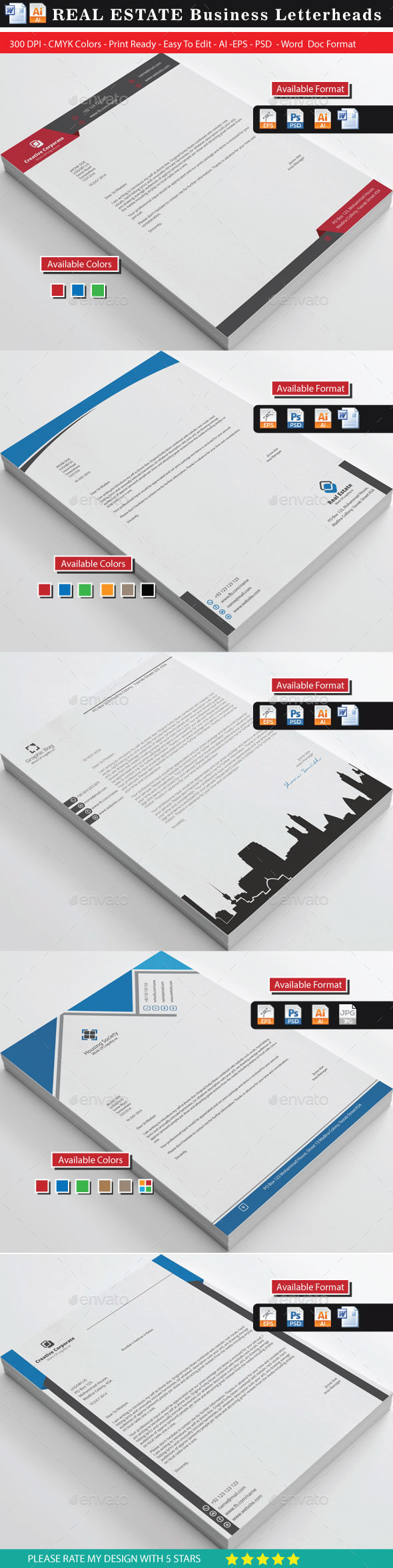 Real Estate Letterheads Bundle - Stationery Print Templates