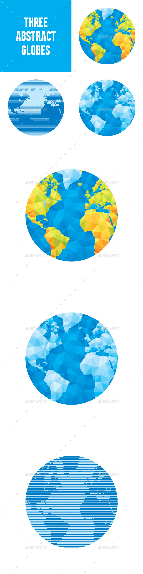 3 Abstract Vector Globes Illustrations - Travel Conceptual