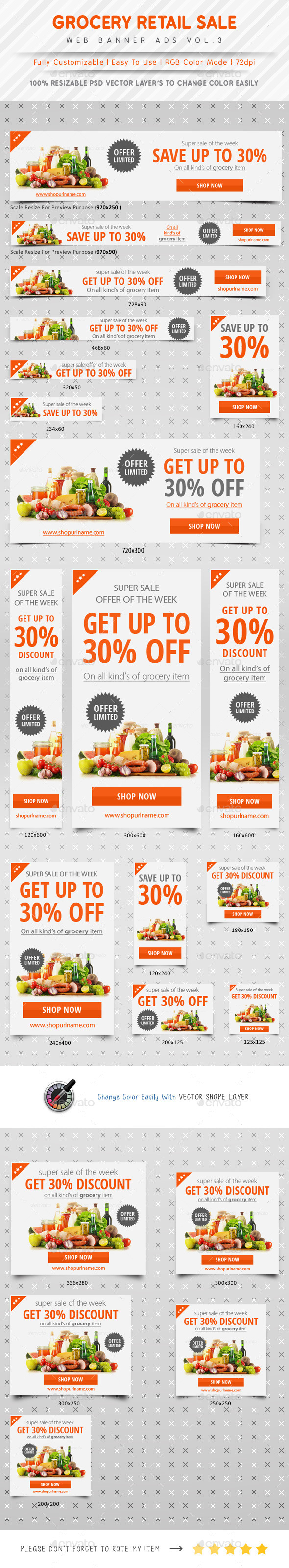 Grocery Retail Sale Web Banner Ads - Banners & Ads Web Elements