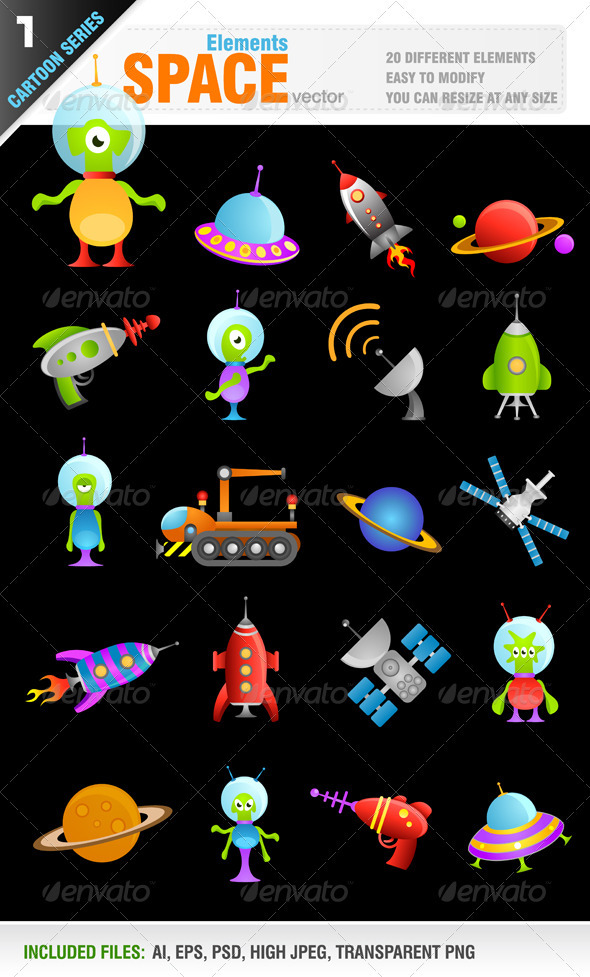 Cartoon Space Elements - Characters Vectors