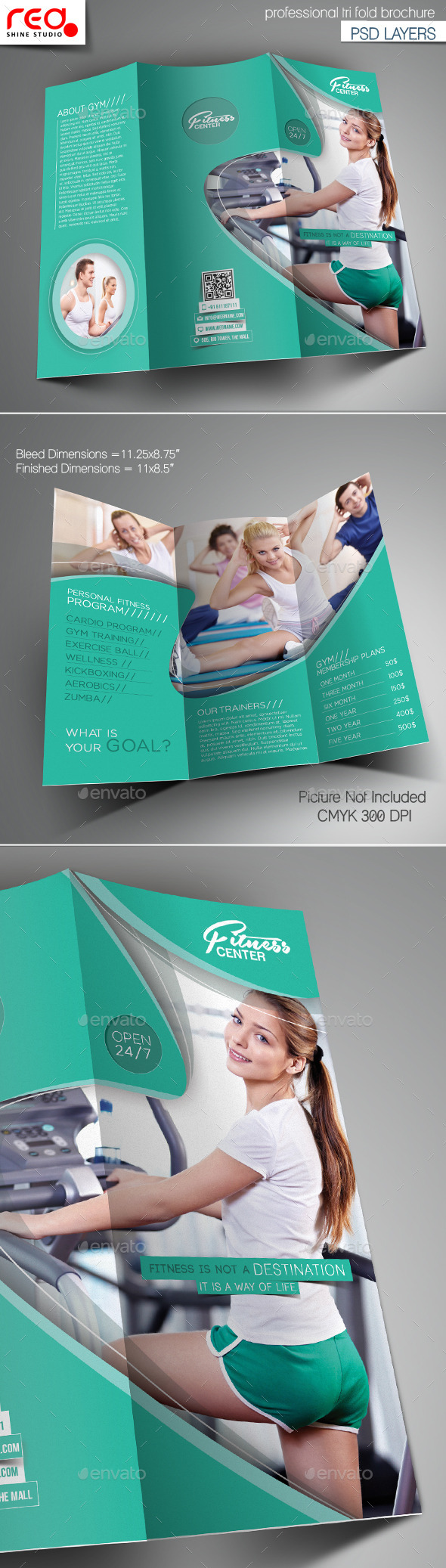 Fitness Club Trifold Brochure Template - Corporate Brochures