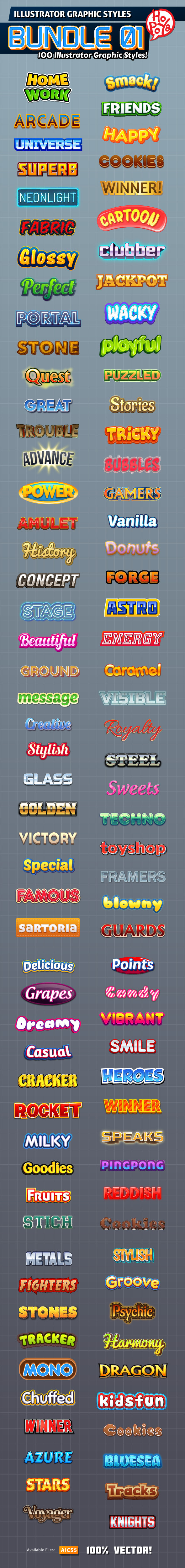 100 Illustrator Graphic Styles Bundle 01 - Styles Illustrator