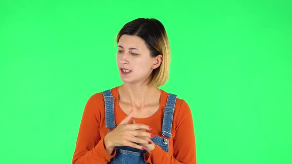 Annoyed Woman in Stress. Green Screen alt