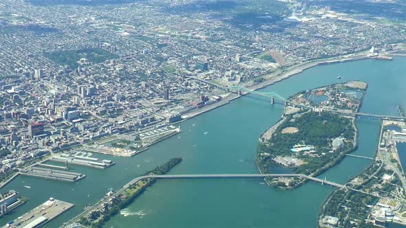 Unique aerial footage of Montreal, Canada. St Lawrence River, Nun's Island, La Ronde, Port.