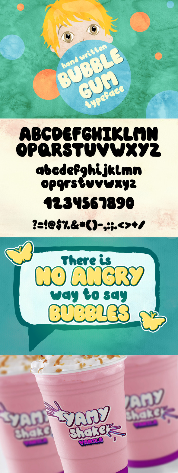 Bubble Gum - hand written font - Handwriting Fonts