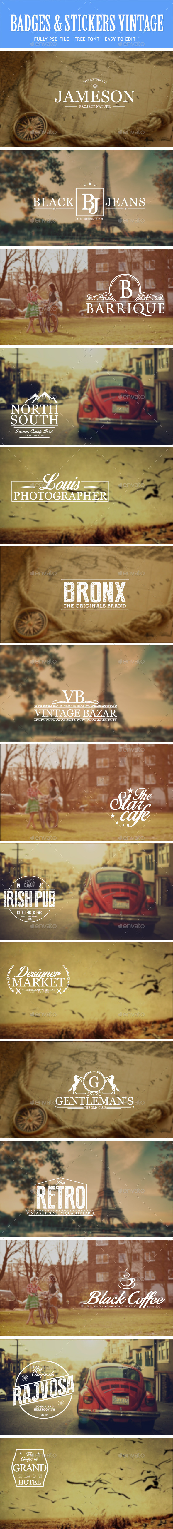 Badges Stickers Vintage Vol1 - Badges & Stickers Web Elements