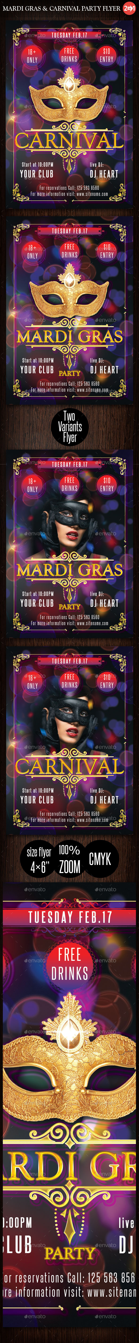 Mardi Gras & Carnival Party Flyer - Clubs & Parties Events