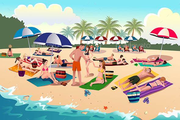 People Sunbathing on the Beach - Travel Conceptual