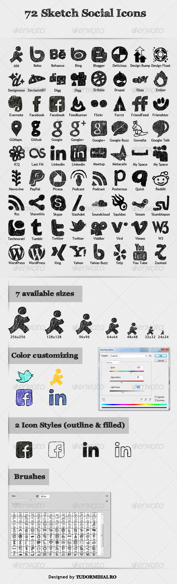 72 Sketch Social Icons - Web Icons