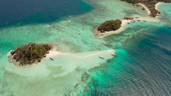 Small Tropic Island with a White Sandy Beach, Top View, Stock Footage