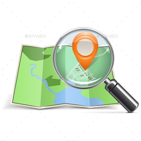 Vector Loupe with Map Pointer - Travel Conceptual