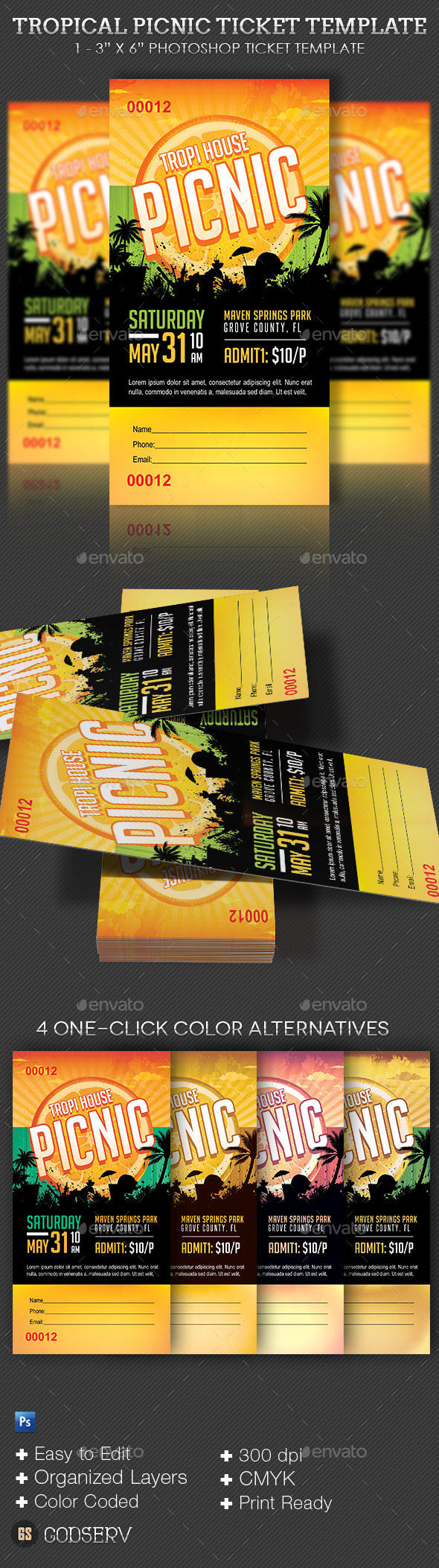Tropical Picnic Ticket Template - Miscellaneous Print Templates