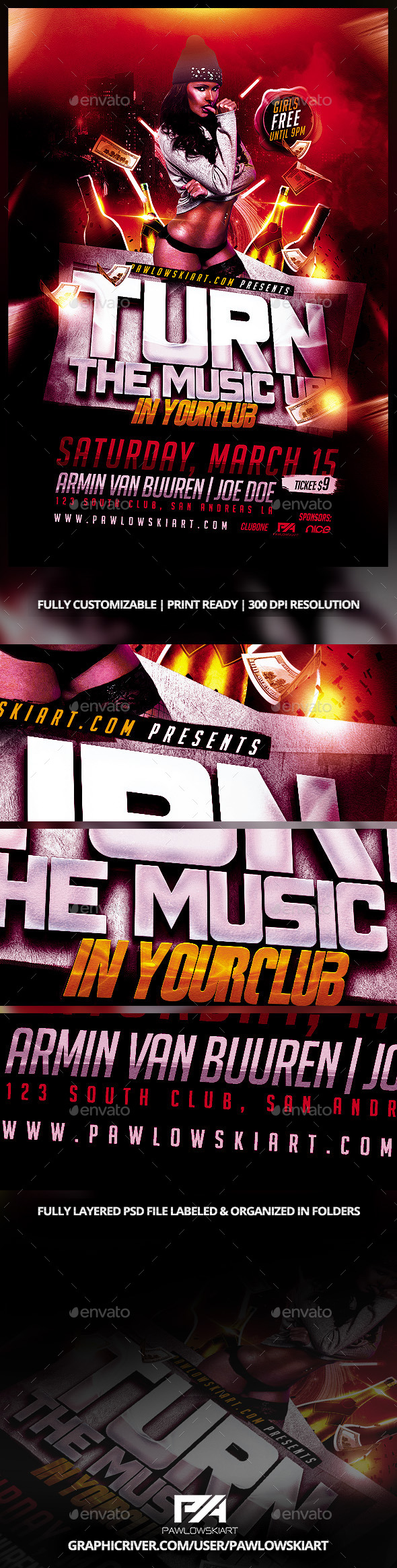 Turn The Music Up Party Flyer Template - Clubs & Parties Events