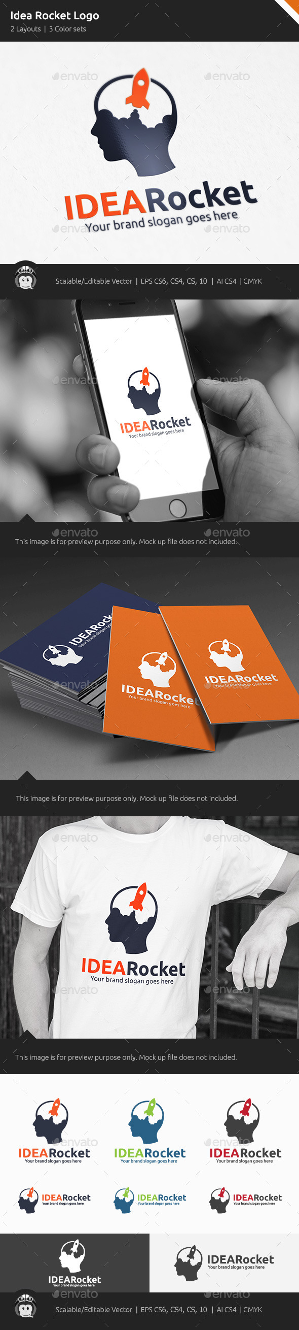 Idea Rocket Brain Logo - Vector Abstract
