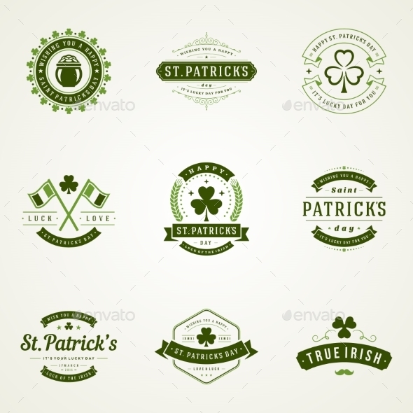 Typographic Saint Patrick's Day Retro Badges - Miscellaneous Seasons/Holidays