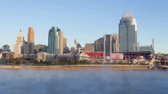 Cincinnati Skyline over a Misty River