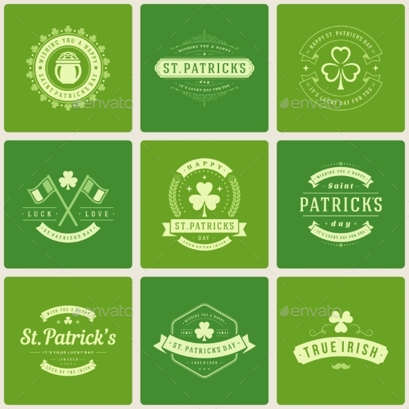 Typographic Saint Patrick's Day Retro Badges - Birthdays Seasons/Holidays