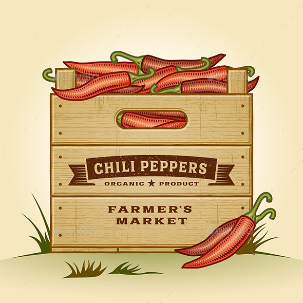 Retro Crate of Chili Peppers - Food Objects