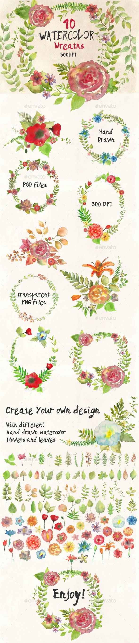 Watercolor Wreathes and Bouquets - Miscellaneous Illustrations