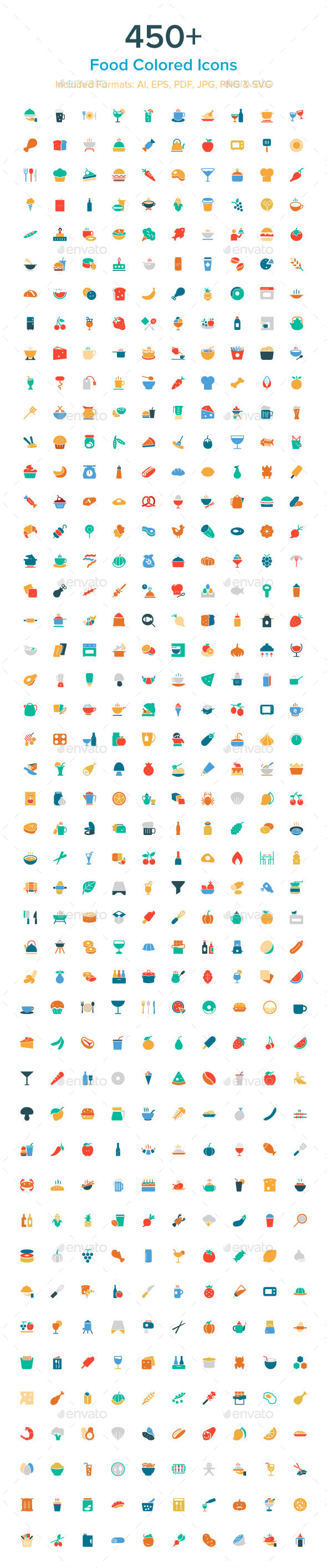 450+ Food Colored Icons - Food Objects
