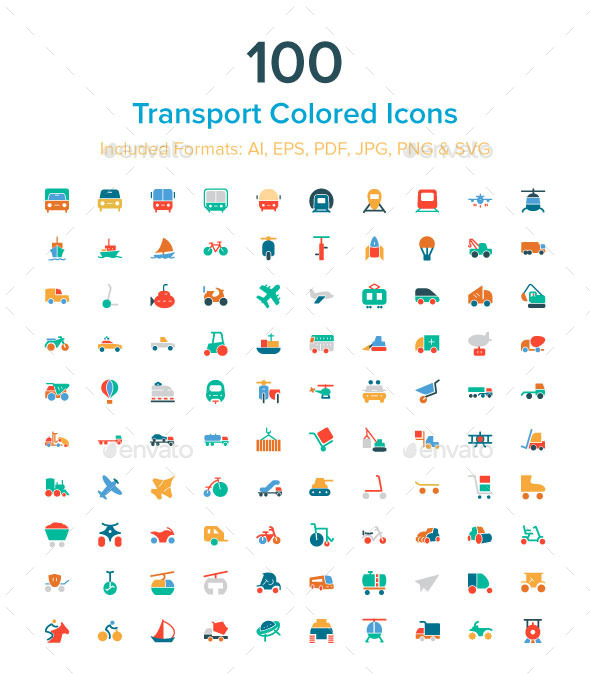 100 Transport Colored Icons - Man-made objects Objects