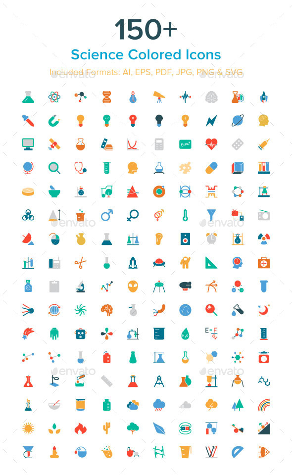 150+ Science Colored Icons - Technology Icons