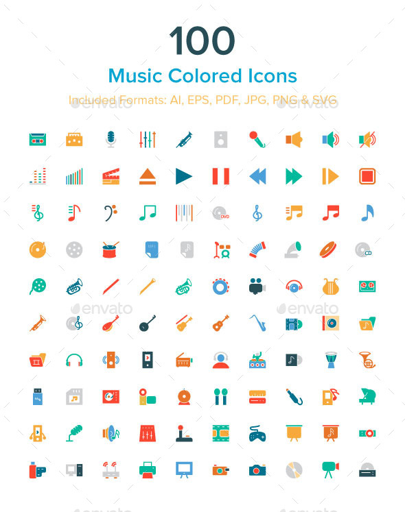 100 Music Colored Icons - Media Icons