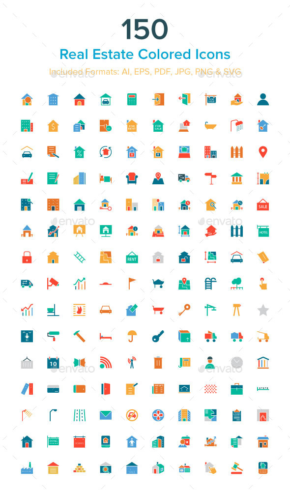 150 Real Estate Colored Icons - Business Icons