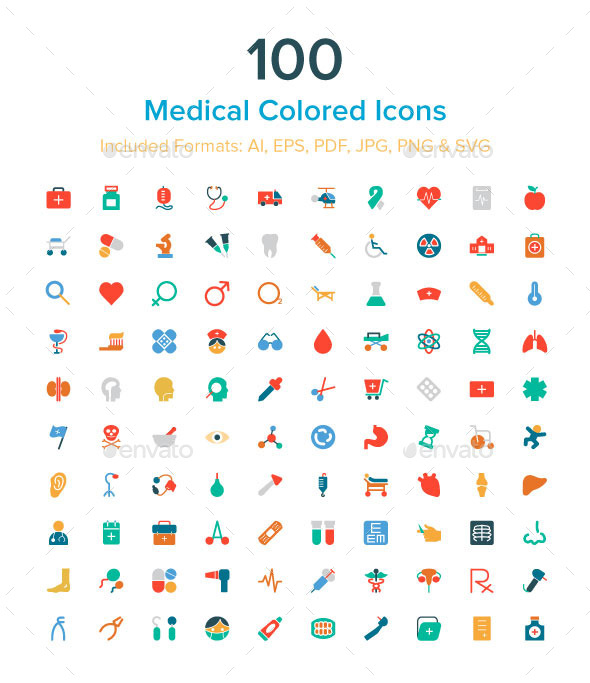 100 Medical Colored Icons - Icons