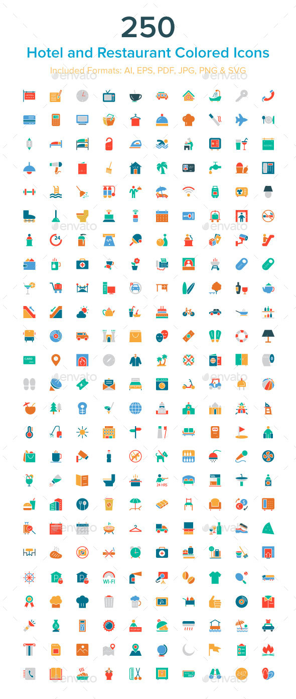 250 Hotel and Restaurant Colored Icons - Icons