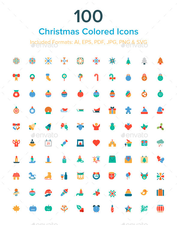 100 Christmas Colored Icons - Seasonal Icons