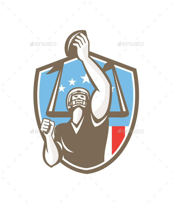 American Football Player Touchdown Goal Post Retro - Sports/Activity Conceptual