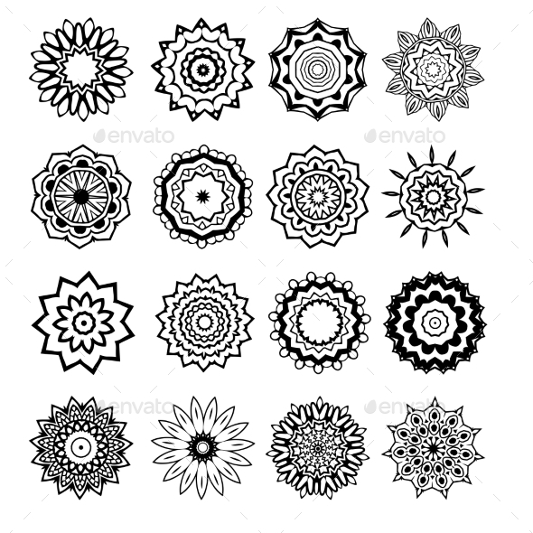 Ornament Round Set with Mandalas - Flowers & Plants Nature