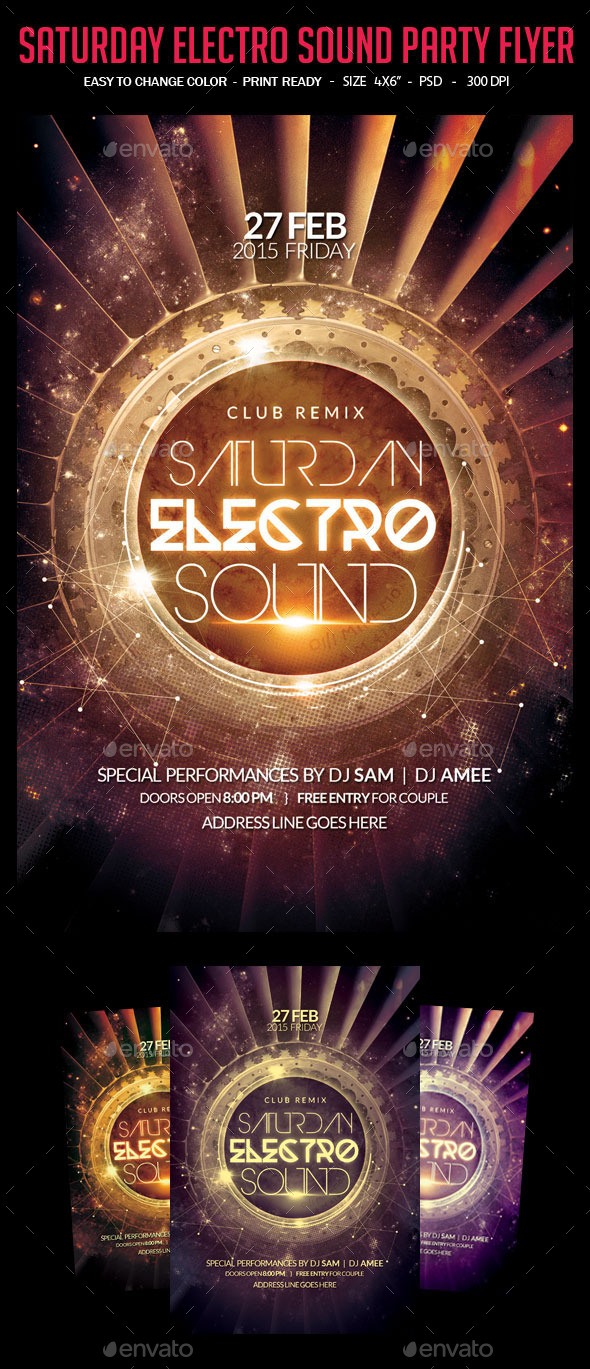 Saturday Electro Sound Party Flyer - Clubs & Parties Events