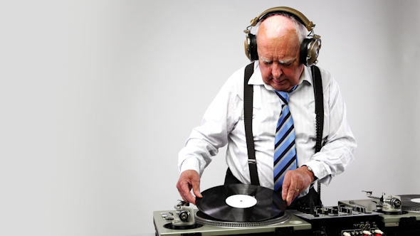 Very Funky Elderly Grandpa Dj Mixing Records 11