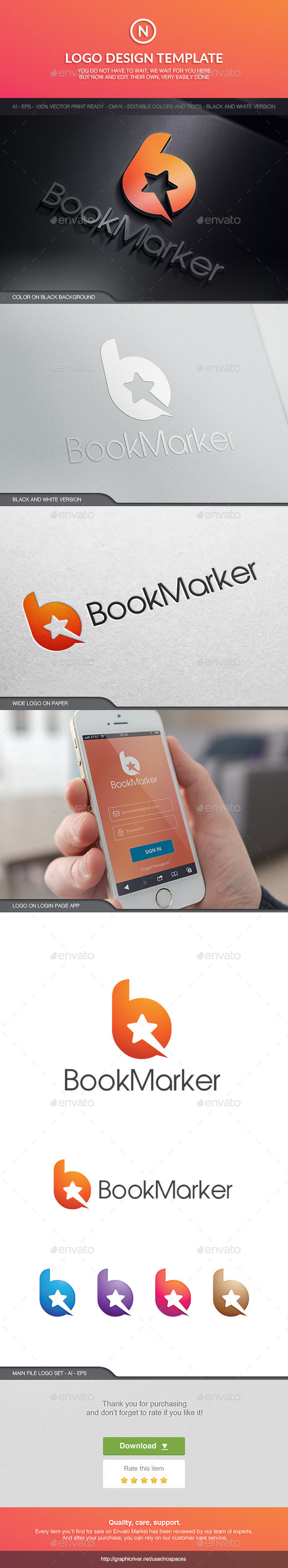 Bookmark Star - Letters Logo Templates