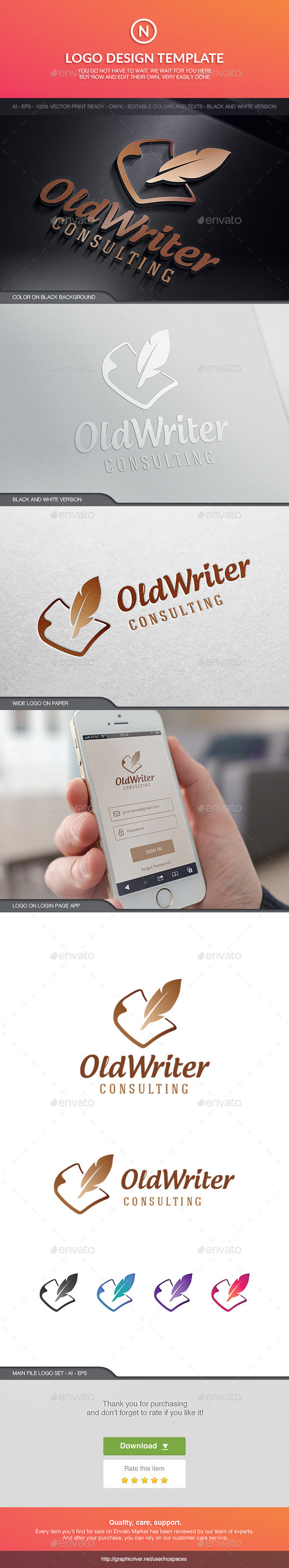 Old Writer - Objects Logo Templates