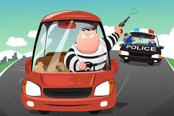 Police Chasing Criminals - People Characters