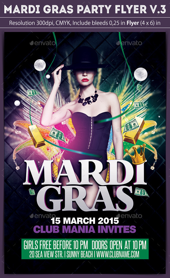 Mardi Gras Flyer v.3 - Clubs & Parties Events
