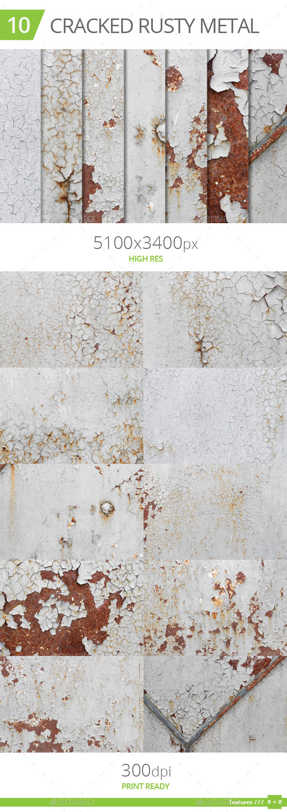 10 Cracked Rusty Metal Textures - Industrial / Grunge Textures