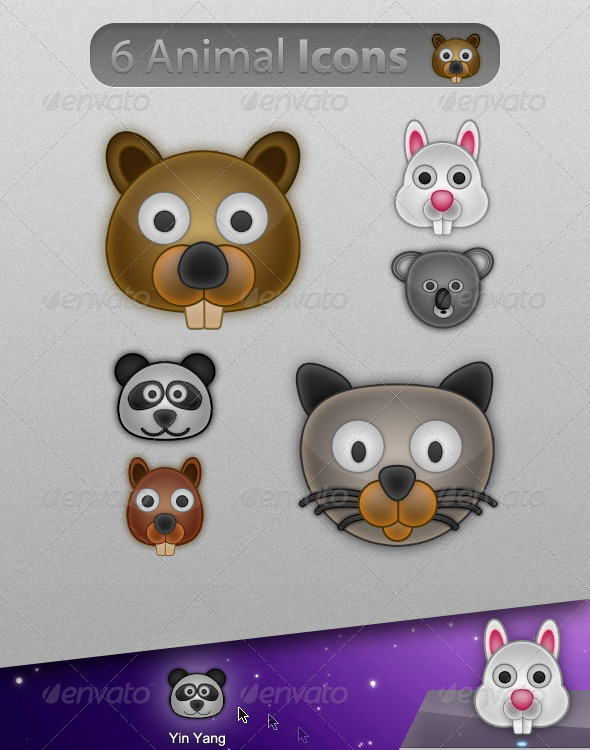 6 Cute & Glossy Animal Icons - Animals Characters