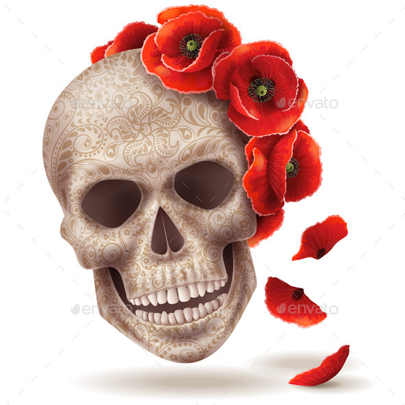 Skull Mask with Poppy Flowers. - Halloween Seasons/Holidays