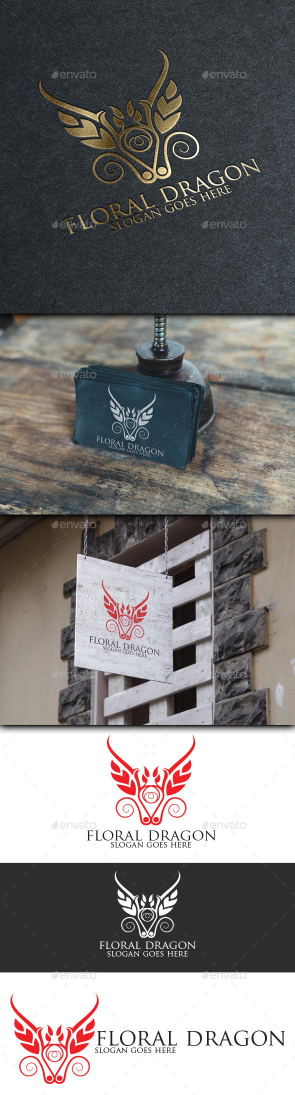 Floral Dragon Logo Template - Crests Logo Templates