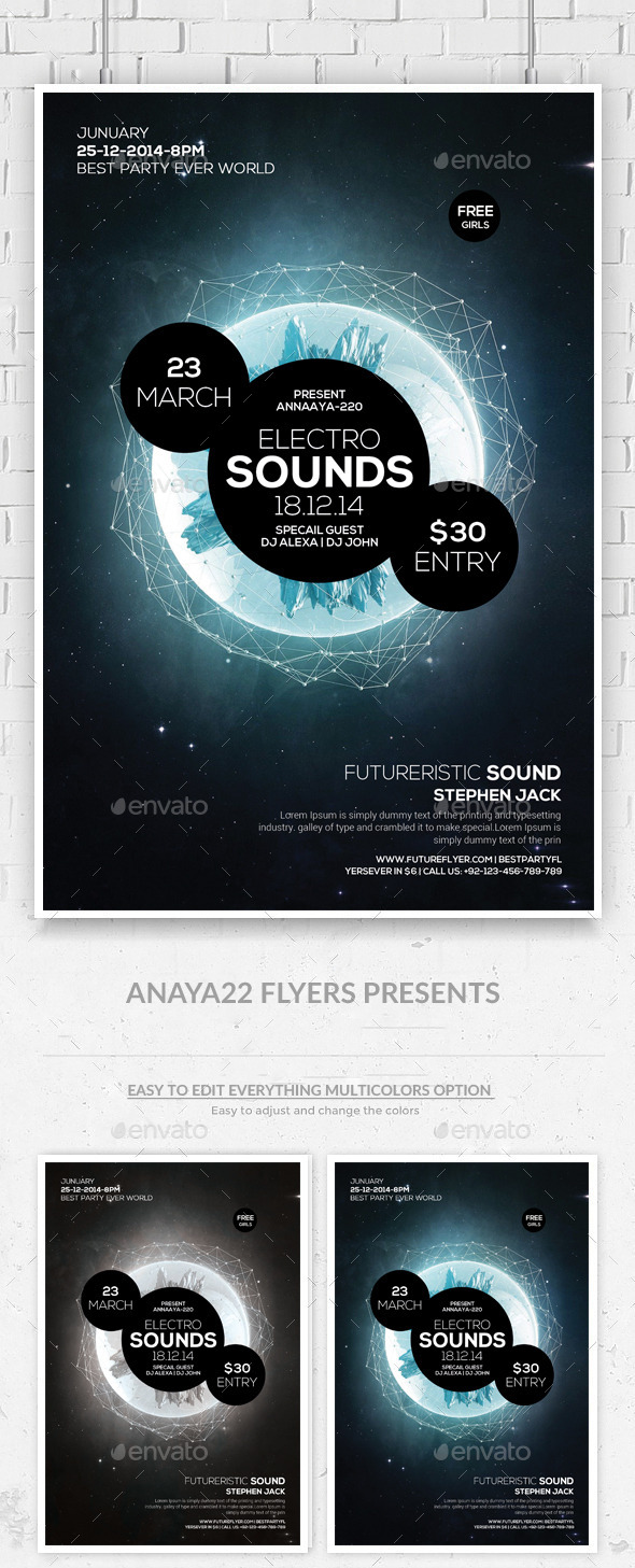 Electro Space Sound Futuristic Flyer Templates - Clubs & Parties Events