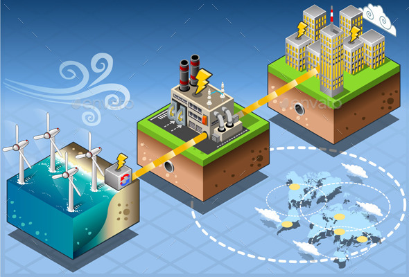 Isometric Infographic Offshore Windmill - Buildings Objects